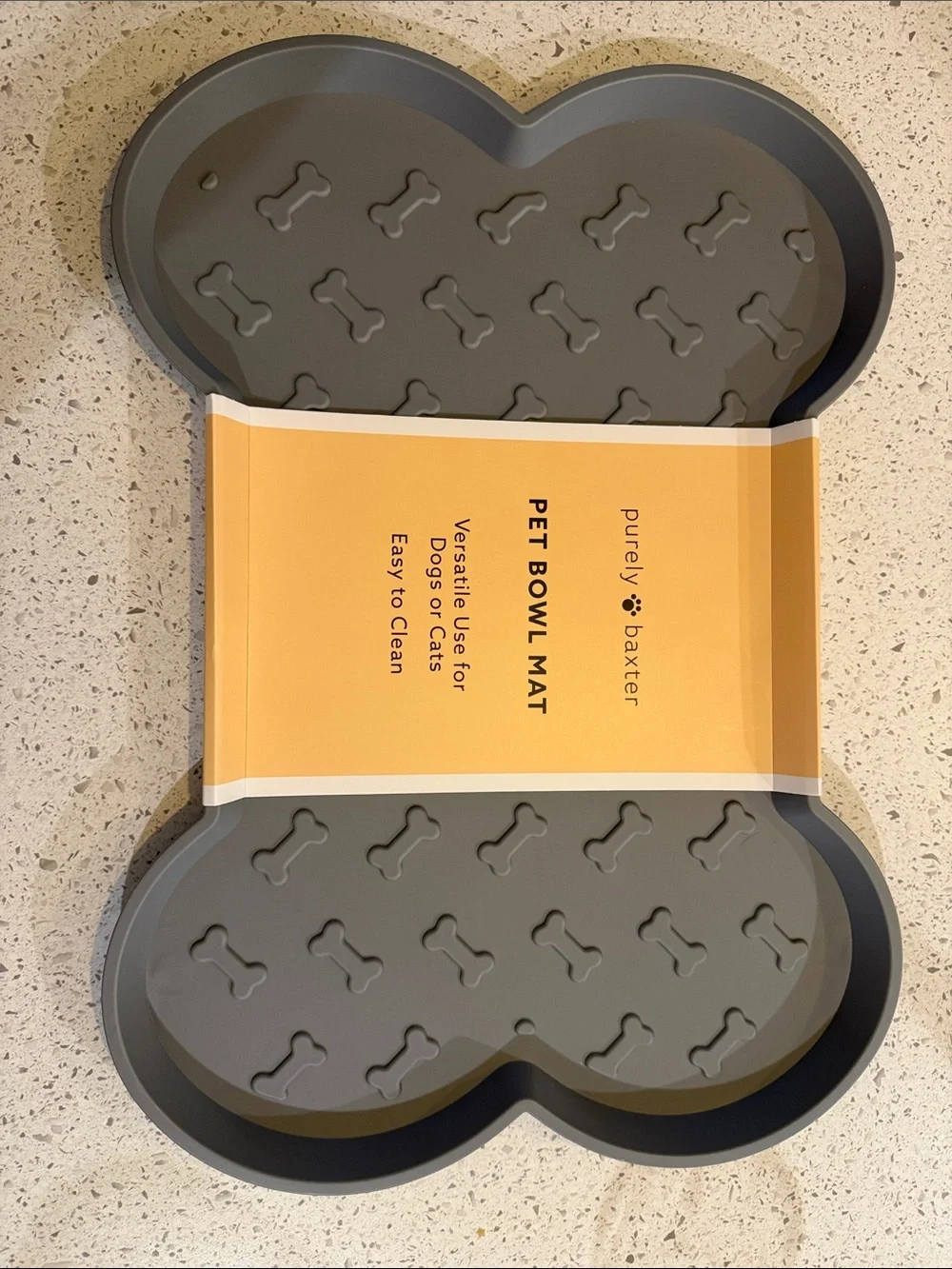 Gray Bone-Shaped Pet Bowl Mat
